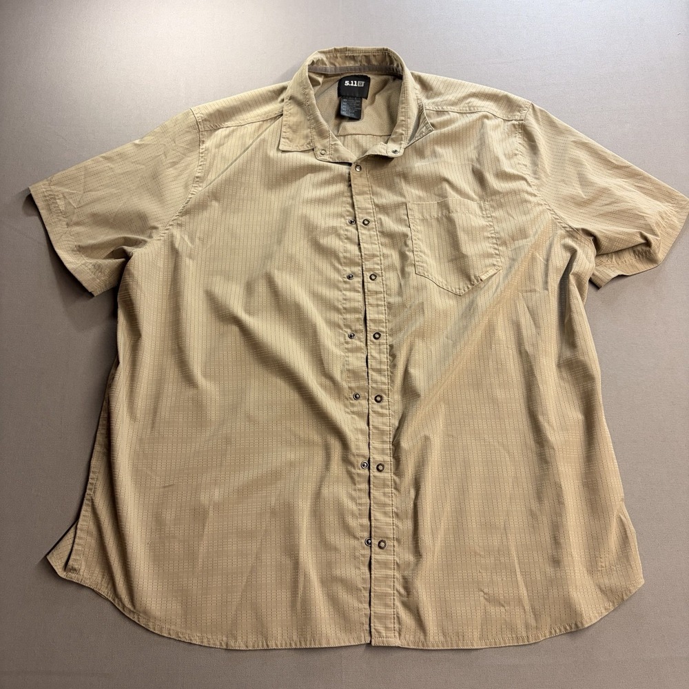 5.11 Tactical Aerial Men’s 2XL Khaki Short Sleeve Snap Shirt Vented 71378